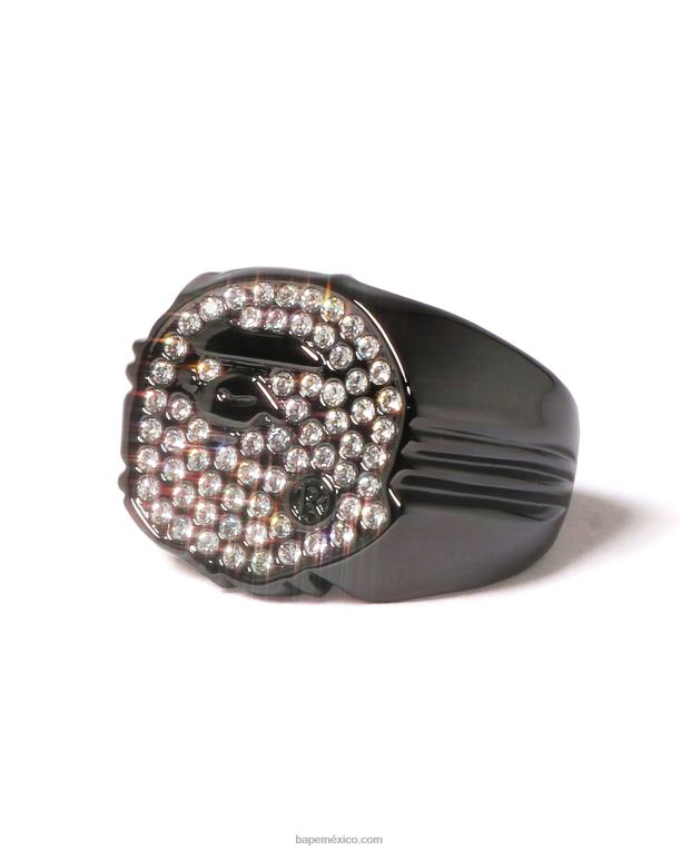 anillo de cabeza de diamantes de imitación hombres A Bathing Ape 00RH605 negro