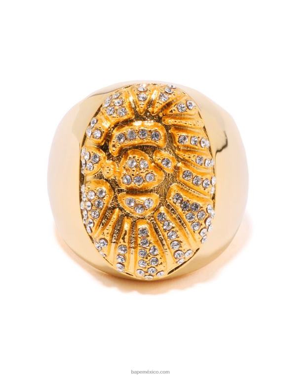 anillo de piedra de cristal de cabeza hombres A Bathing Ape 00RH554 oro