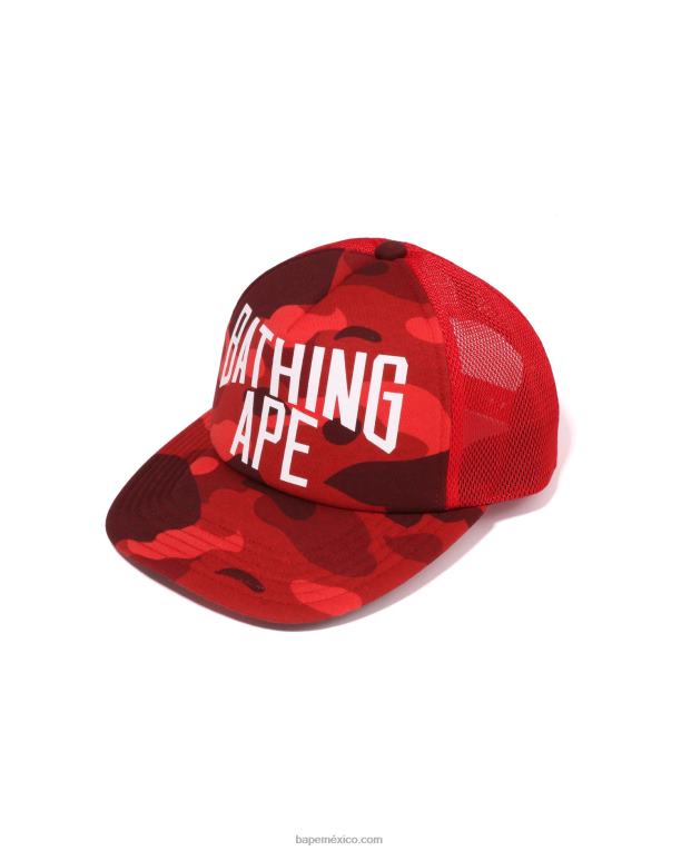 gorra de malla con logo de camuflaje de color nyc hombres A Bathing Ape 00RH536 rojo brillante