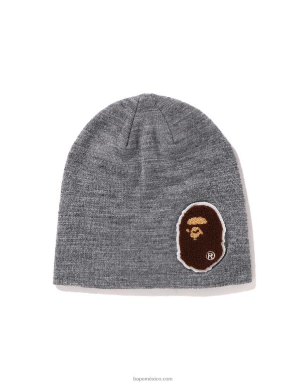 gorra de punto de cabeza grande hombres A Bathing Ape 00RH590 gris