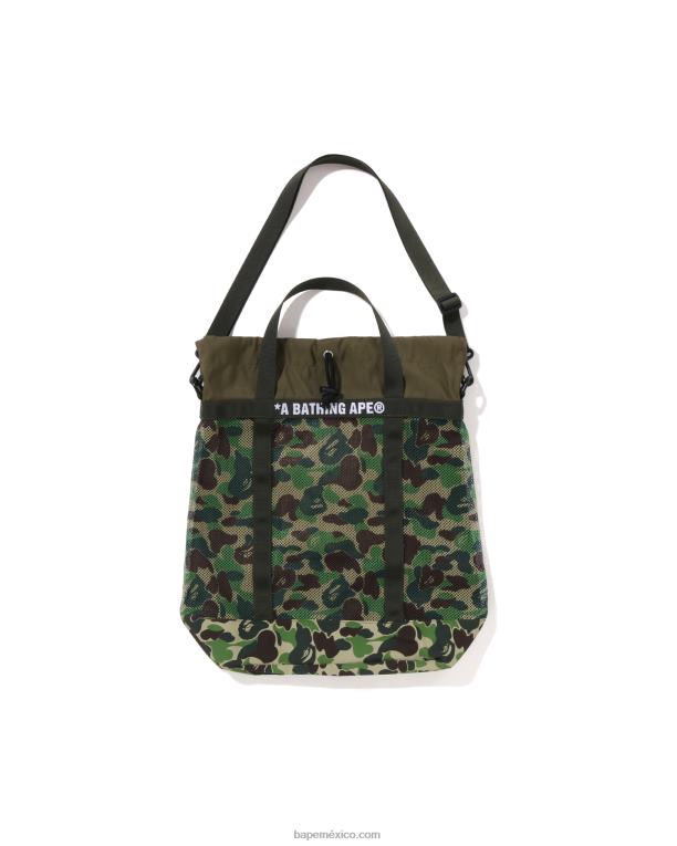 tote abc de malla de camuflaje hombres A Bathing Ape 00RH396 ejercito verde