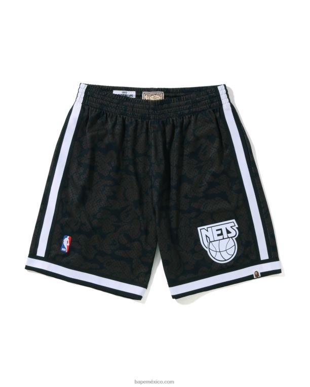 pantalones cortos de jersey x m&n brooklyn nets hombres A Bathing Ape 00RH372 negro