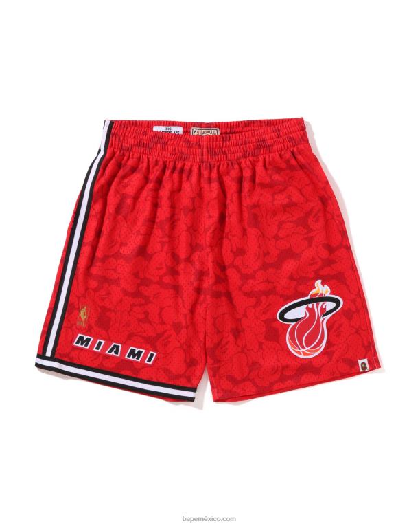 pantalones cortos de jersey x m&n miami heat hombres A Bathing Ape 00RH370 rojo brillante