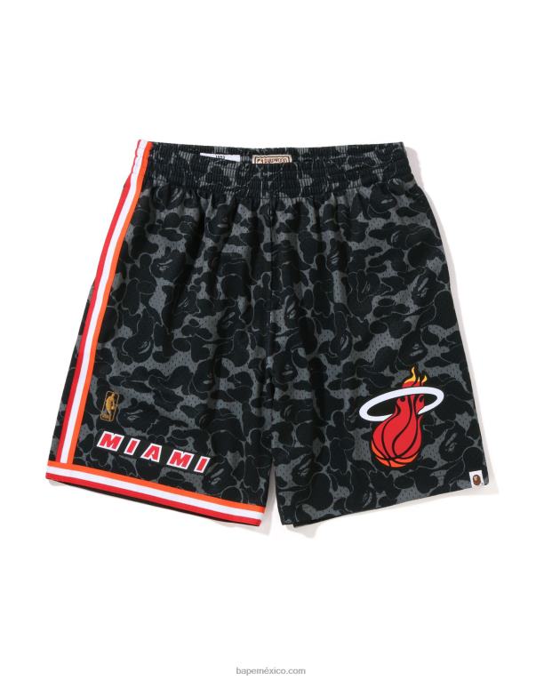 pantalones cortos de jersey x m&n miami heat hombres A Bathing Ape 00RH371 negro