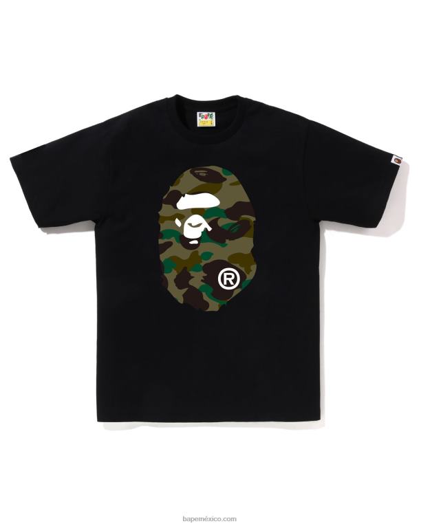 1ra camiseta de camuflaje con cabeza grande hombres A Bathing Ape 00RH1 negro
