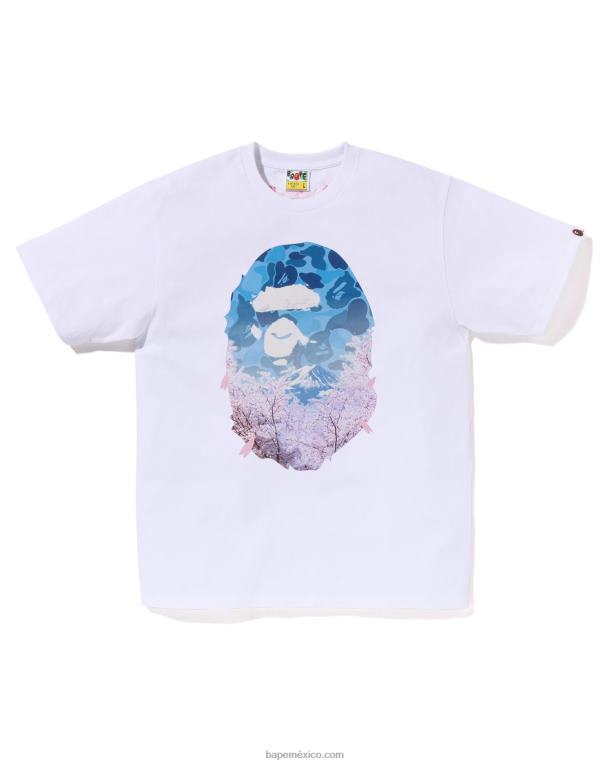 camiseta con cabeza de foto de sakura hombres A Bathing Ape 00RH207 blanco