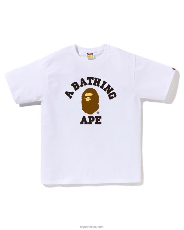 camiseta de la universidad hombres A Bathing Ape 00RH247 blanco