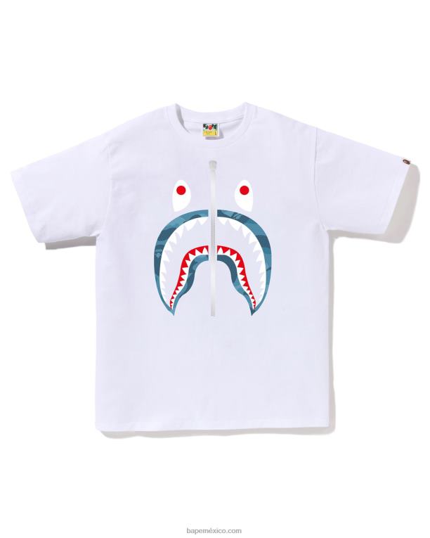 camiseta de panal de camuflaje con tiburón hombres A Bathing Ape 00RH87 blanco