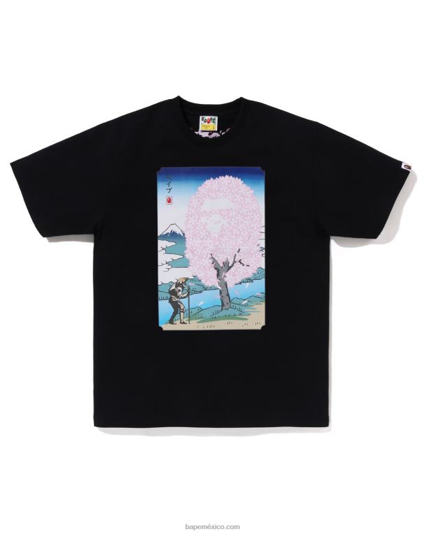 camiseta de sakura hombres A Bathing Ape 00RH216 negro