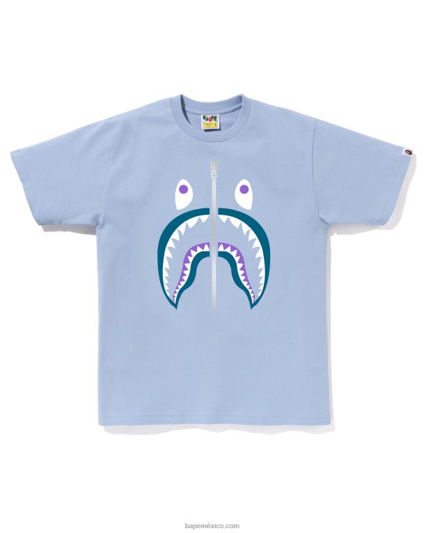 camiseta de tiburón de colores hombres A Bathing Ape 00RH27 azul claro