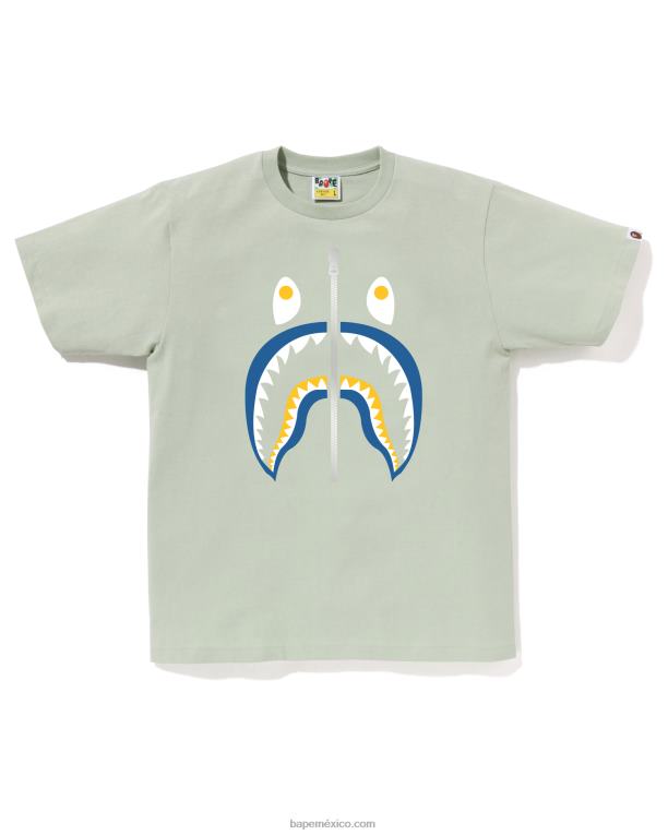 camiseta de tiburón de colores hombres A Bathing Ape 00RH28 ejercito verde