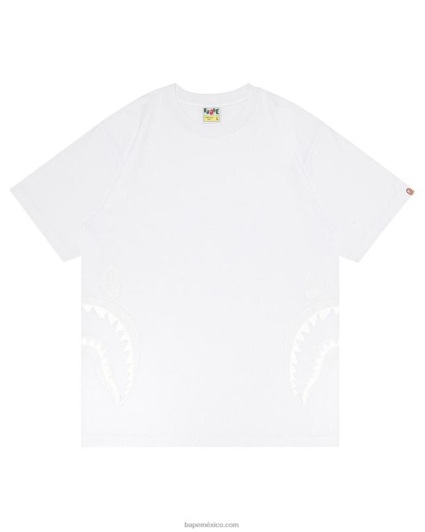 camiseta de tiburón lateral hombres A Bathing Ape 00RH322 blanco