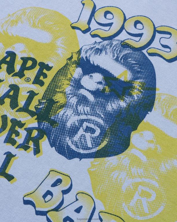 camiseta de tres cabezas de pigmento hombres A Bathing Ape 00RH153 azul claro