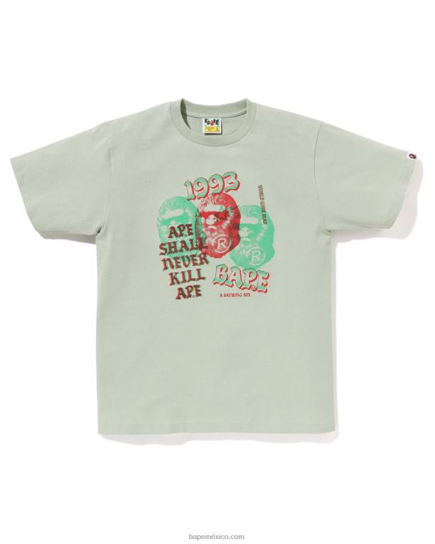 camiseta de tres cabezas de pigmento hombres A Bathing Ape 00RH154 ejercito verde