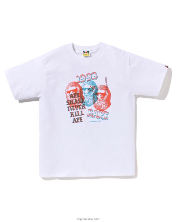 camiseta de tres cabezas de pigmento hombres A Bathing Ape 00RH156 blanco
