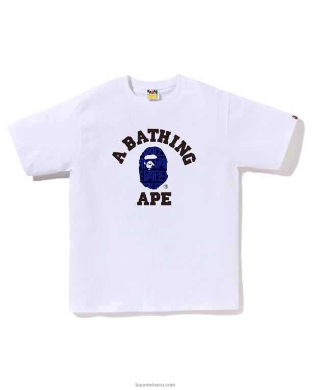 camiseta universitaria con monograma y logo hombres A Bathing Ape 00RH204 blanco