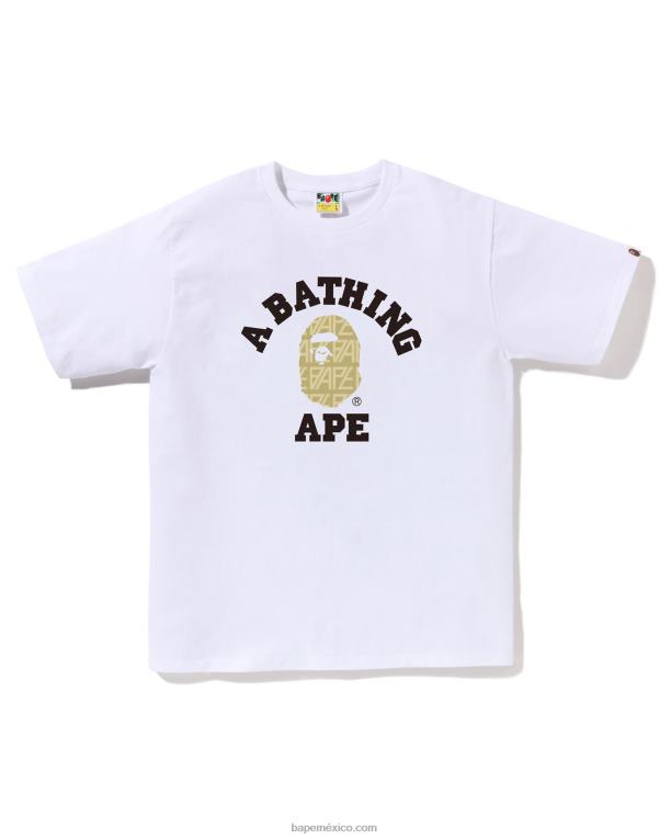 camiseta universitaria con monograma y logo hombres A Bathing Ape 00RH205 blanco