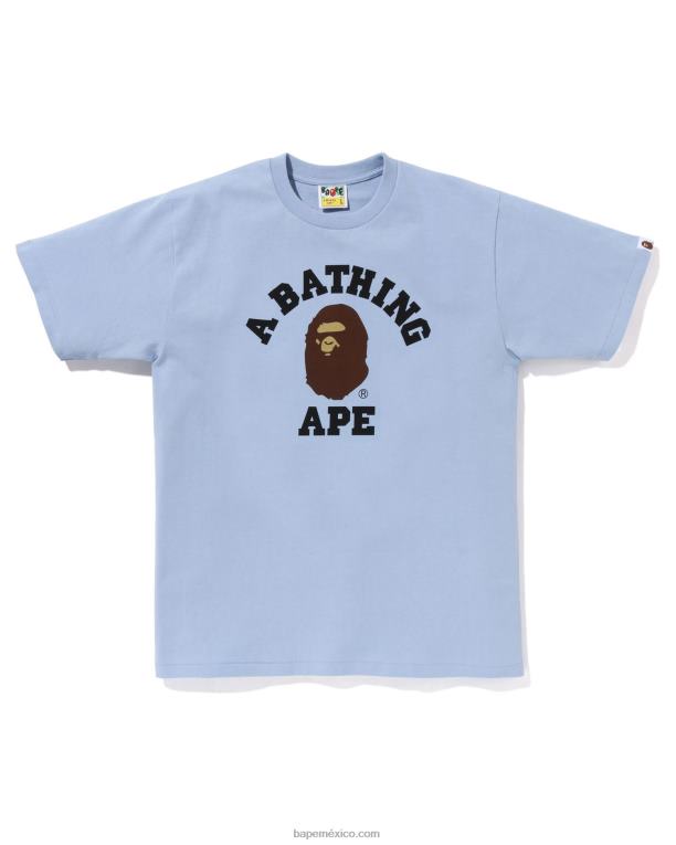 camiseta universitaria de pigmento hombres A Bathing Ape 00RH149 cielo azul