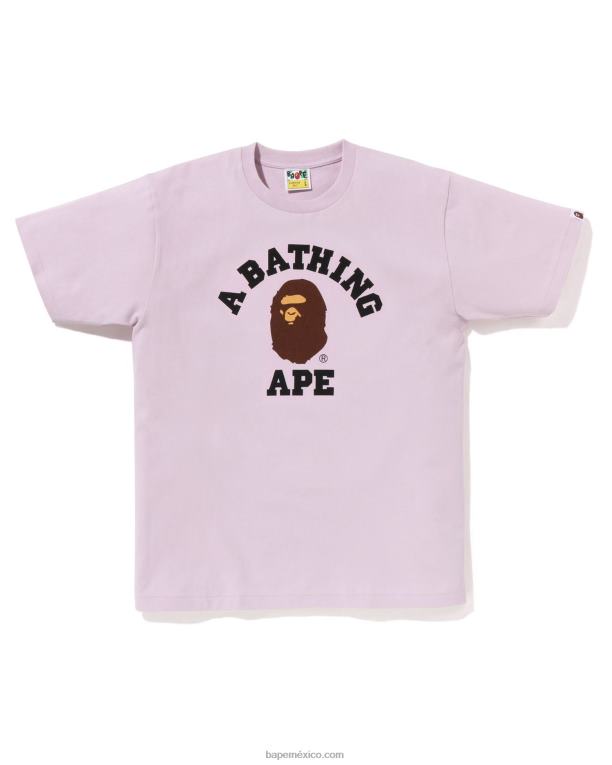 camiseta universitaria de pigmento hombres A Bathing Ape 00RH151 lila