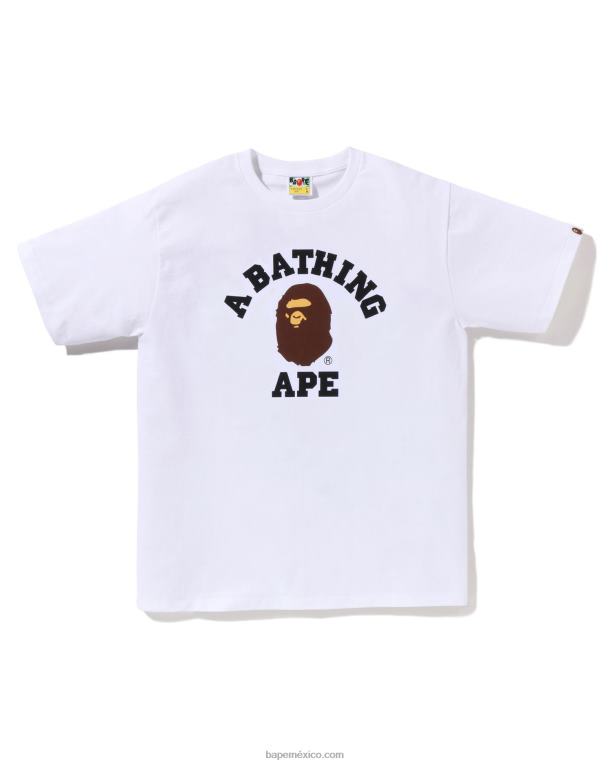 camiseta universitaria de pigmento hombres A Bathing Ape 00RH152 blanco