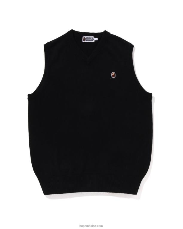 chaleco de punto con cabeza de un punto hombres A Bathing Ape 00RH223 negro