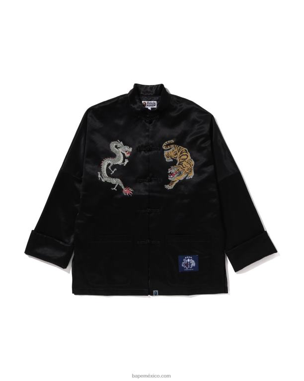 chamarra china holgada con motivo japonés hombres A Bathing Ape 00RH113 negro