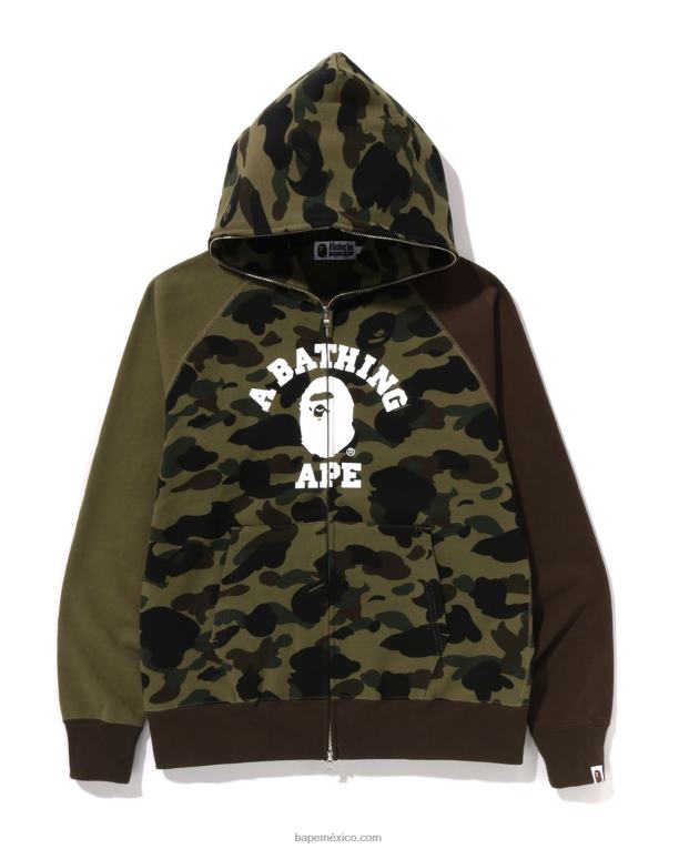 1st camo crazy college sudadera con cremallera completa hombres A Bathing Ape 00RH254 ejercito verde
