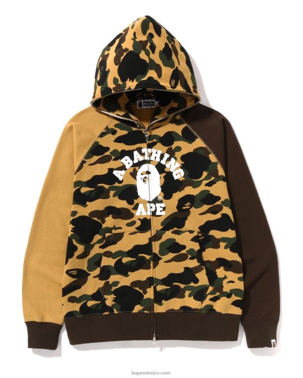 1st camo crazy college sudadera con cremallera completa hombres A Bathing Ape 00RH255 amarillo