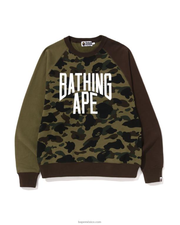 1st camuflaje loco ajuste relajado cuello redondo hombres A Bathing Ape 00RH286 ejercito verde