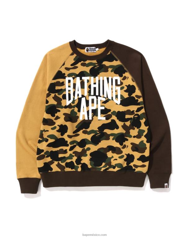 1st camuflaje loco ajuste relajado cuello redondo hombres A Bathing Ape 00RH287 amarillo