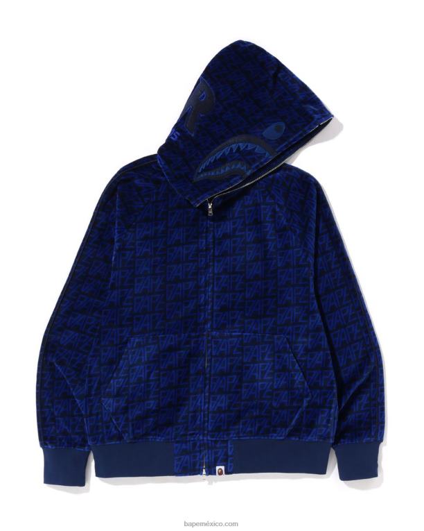 sudadera con capucha y cremallera completa Shark Shark de terciopelo con monograma del logo hombres A Bathing Ape 00RH227 Azul marino