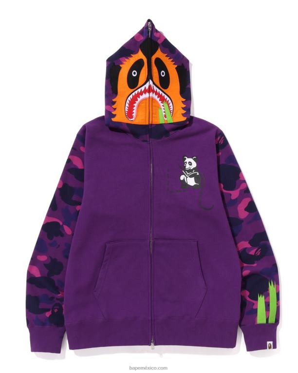 sudadera con capucha y cremallera completa de panda de camuflaje de color hombres A Bathing Ape 00RH187 púrpura