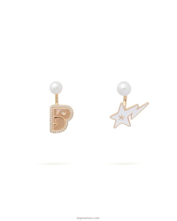 aretes con logo y perlas de cristal mujer A Bathing Ape 00RH1126 oro