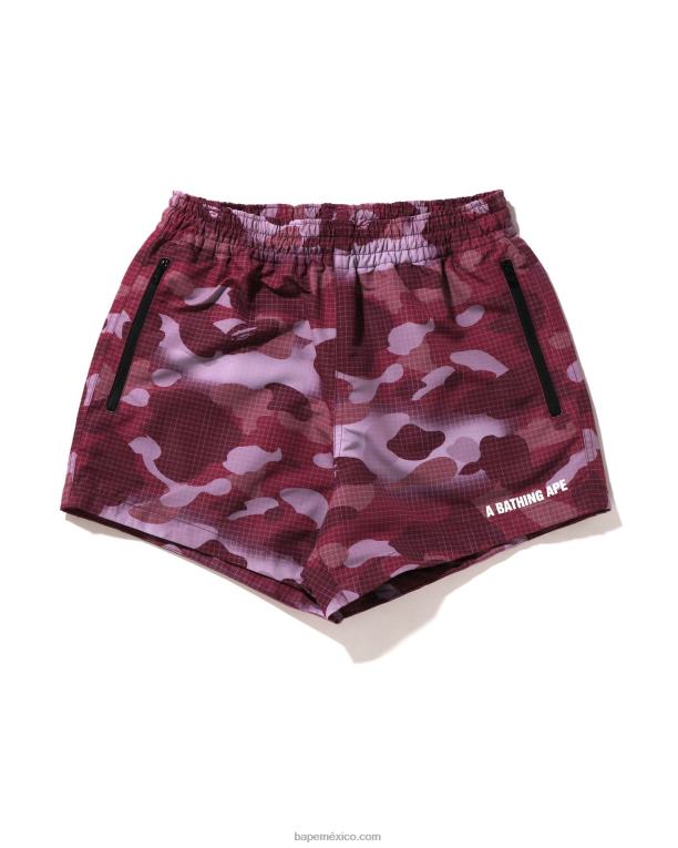 shorts de camuflaje de rejilla mujer A Bathing Ape 00RH898 rojo ladrillo