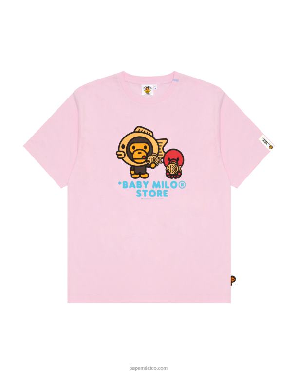 camiseta con estampado de bebé milo mujer A Bathing Ape 00RH861 rosa