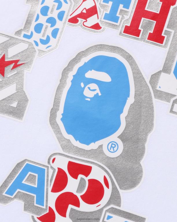 camiseta universitaria con parches mixtos mujer A Bathing Ape 00RH1011 blanco