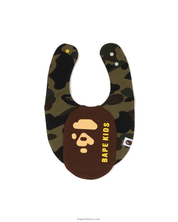 babero con motivo de cabeza de camuflaje 1st niños A Bathing Ape 00RH1287 ejercito verde