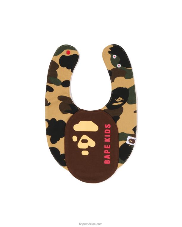 babero con motivo de cabeza de camuflaje 1st niños A Bathing Ape 00RH1288 amarillo