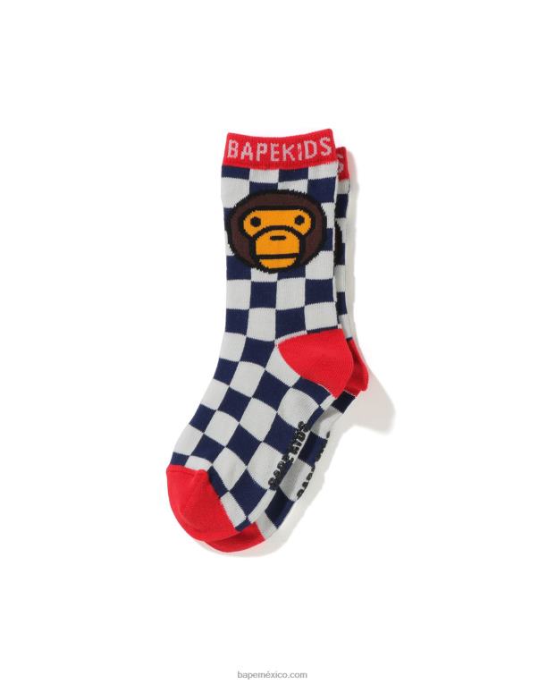 baby milo calcetines con bandera a cuadros niños A Bathing Ape 00RH1741 Azul marino