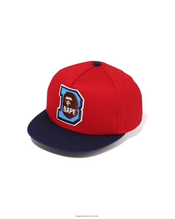 gorra con parche de cabeza b niños A Bathing Ape 00RH1436 rojo brillante