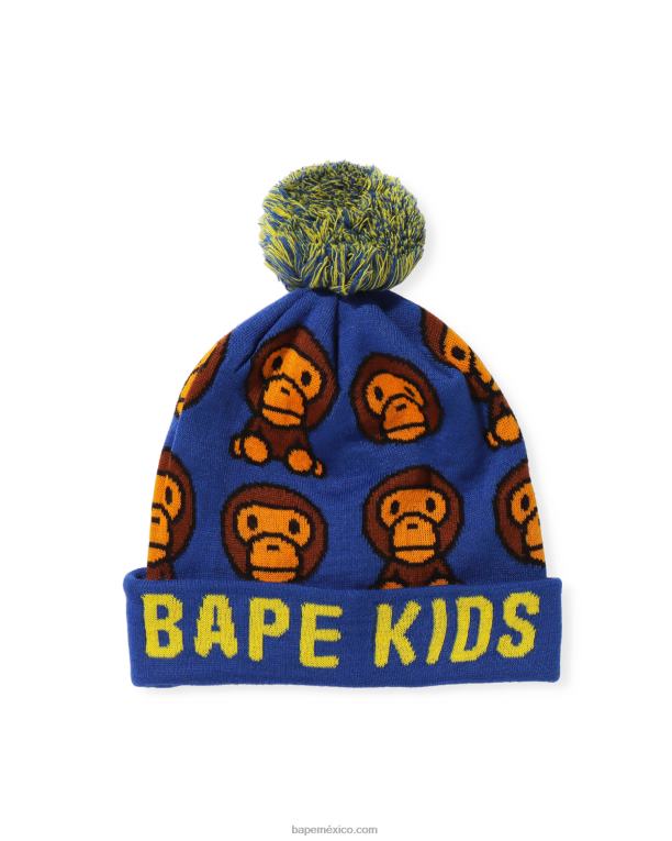 gorra de punto con motivo baby milo niños A Bathing Ape 00RH1751 azul