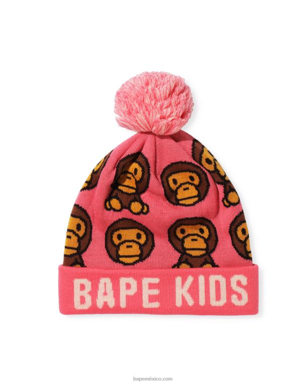 gorra de punto con motivo baby milo niños A Bathing Ape 00RH1752 rosa