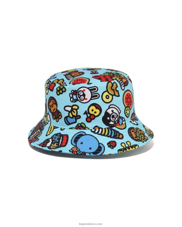 sombrero de pescador de frutas mixtas baby milo niños A Bathing Ape 00RH1388 azul claro