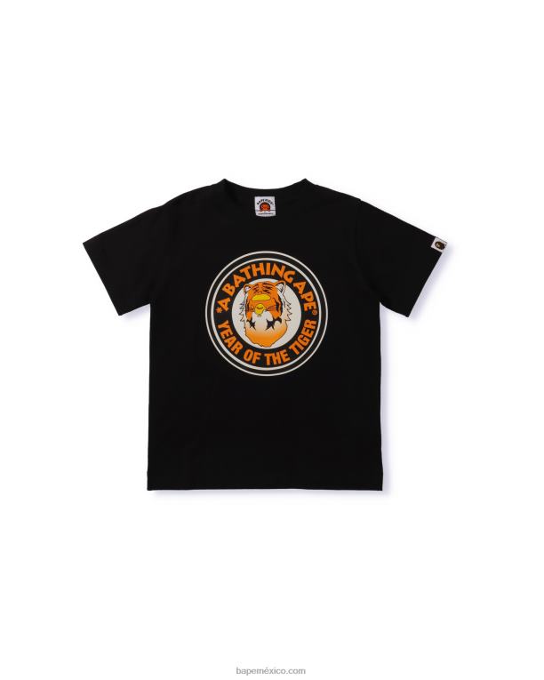 año de la camiseta del tigre niños A Bathing Ape 00RH1747 negro