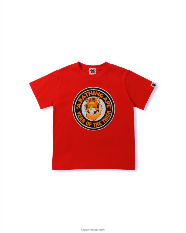 año de la camiseta del tigre niños A Bathing Ape 00RH1748 rojo brillante