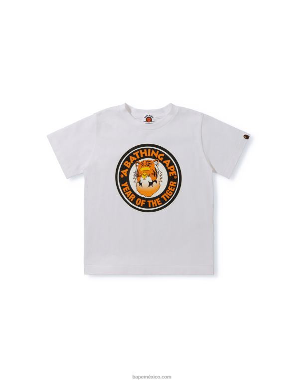 año de la camiseta del tigre niños A Bathing Ape 00RH1749 blanco