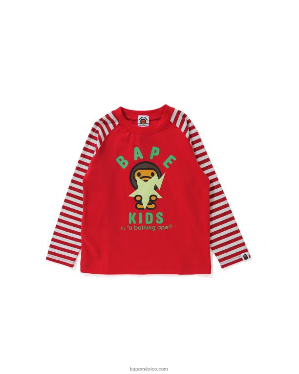 baby milo brilla en la camiseta del estado oscuro niños A Bathing Ape 00RH1772 rojo brillante