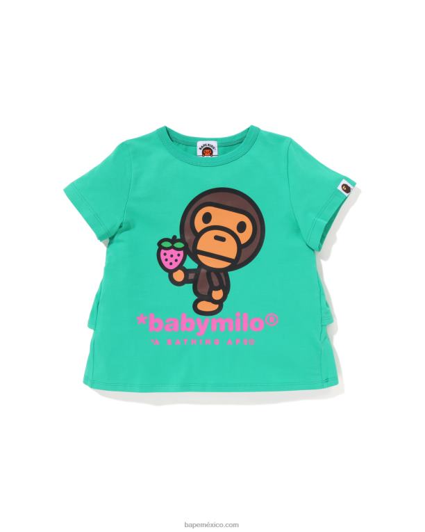 camiseta baby milo con volante de fresa niños A Bathing Ape 00RH1276 verde claro