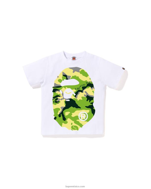 camiseta con cabeza grande de camuflaje Woodland niños A Bathing Ape 00RH1386 blanco