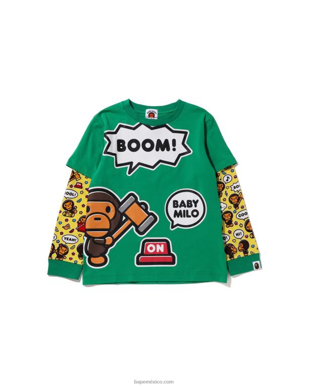 camiseta con capas de globos de diálogo de baby milo niños A Bathing Ape 00RH1519 menta